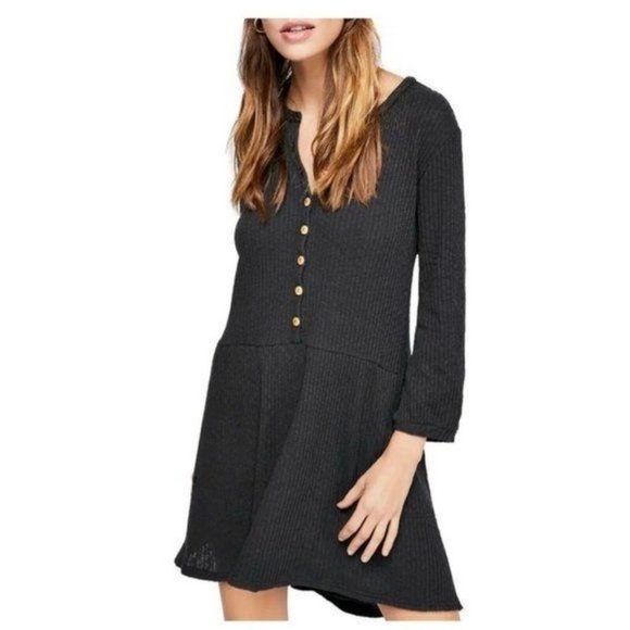 Free People Beach Blossom Ribbed Button Up Dress Black Size Small - Picture 3 of 11
